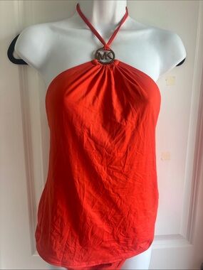 CUTE Michael Kors Orange Halter Neck 2 Piece Swimsuit with MK Ring - USED